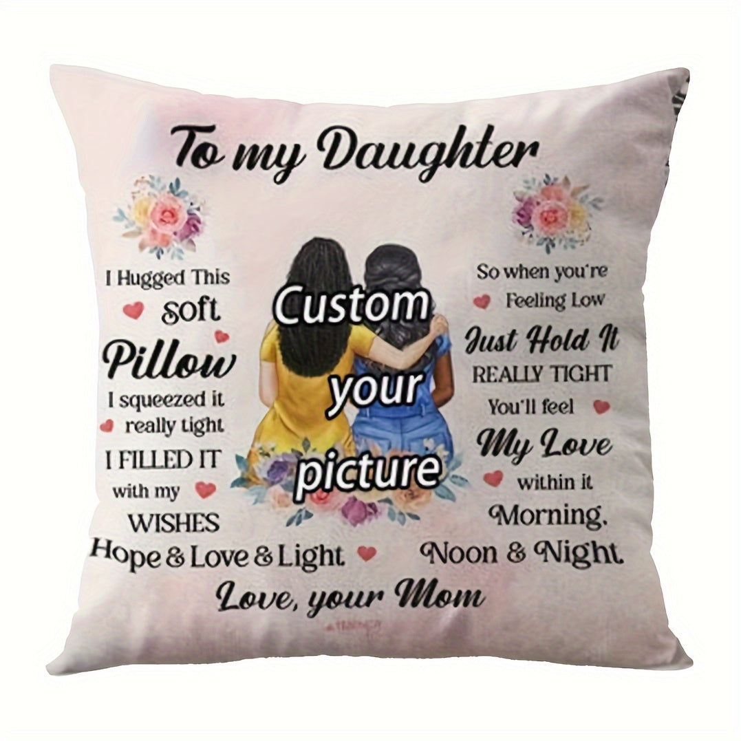Personalized Soft Short Plush Throw Pillow Cover 45.72x45.72 cm Custom Photo and Text for Home Bedroom Decor