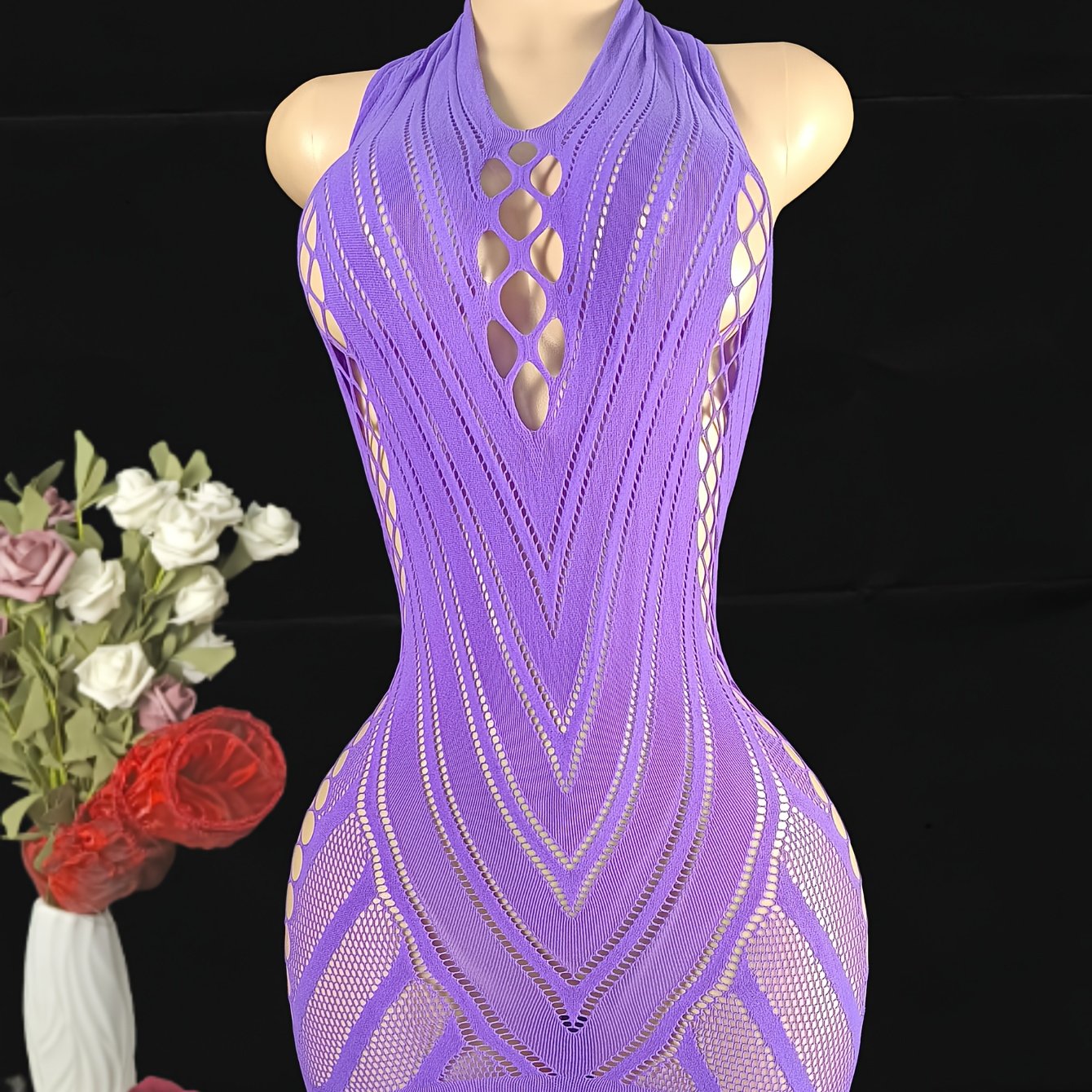 Women Plus Size Satin Halter Neck Cutout Sexy Dress