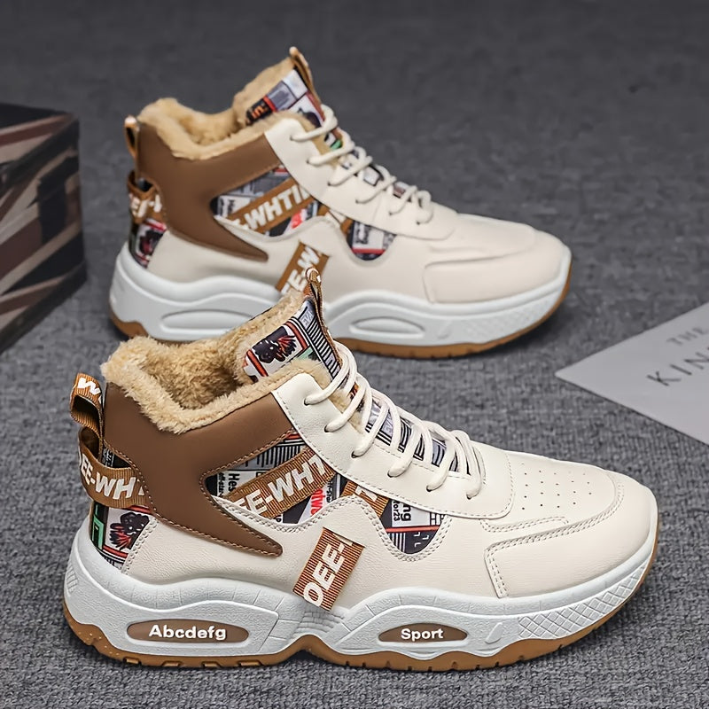 Zapatillas altas de invierno para hombre con forro de felpa, suela de goma antideslizante, casuales para exteriores