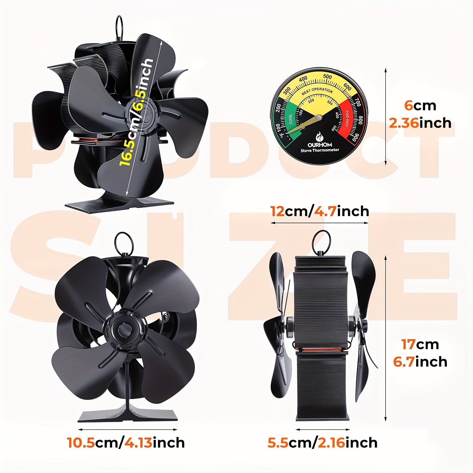 Double Sided Wood Burning Stove Fan with Quiet Motor and 4 Blades for Heat Distribution