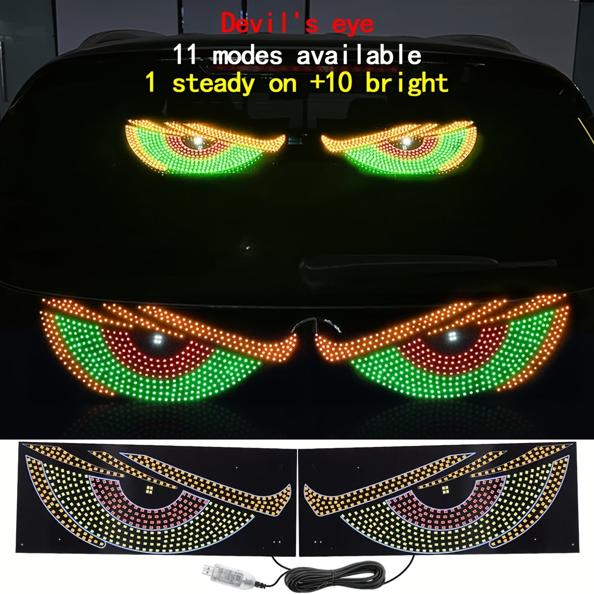 2pcs LED Car Lights USB Powered No Wiring Flex Display Red Yellow