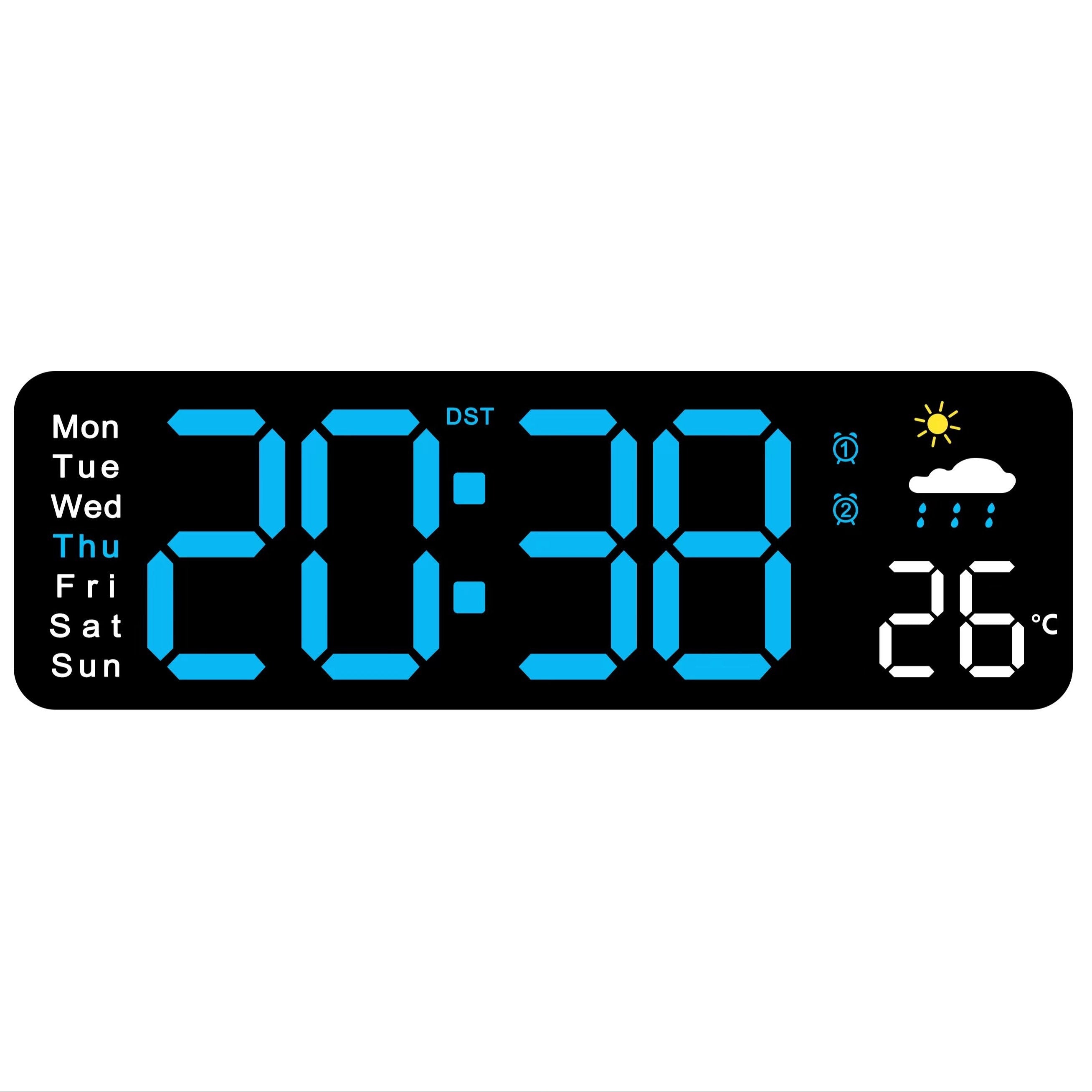 11-Inch Digital Wall Clock with Temperature Date Display Auto Dimming Snooze USB Powered Remote