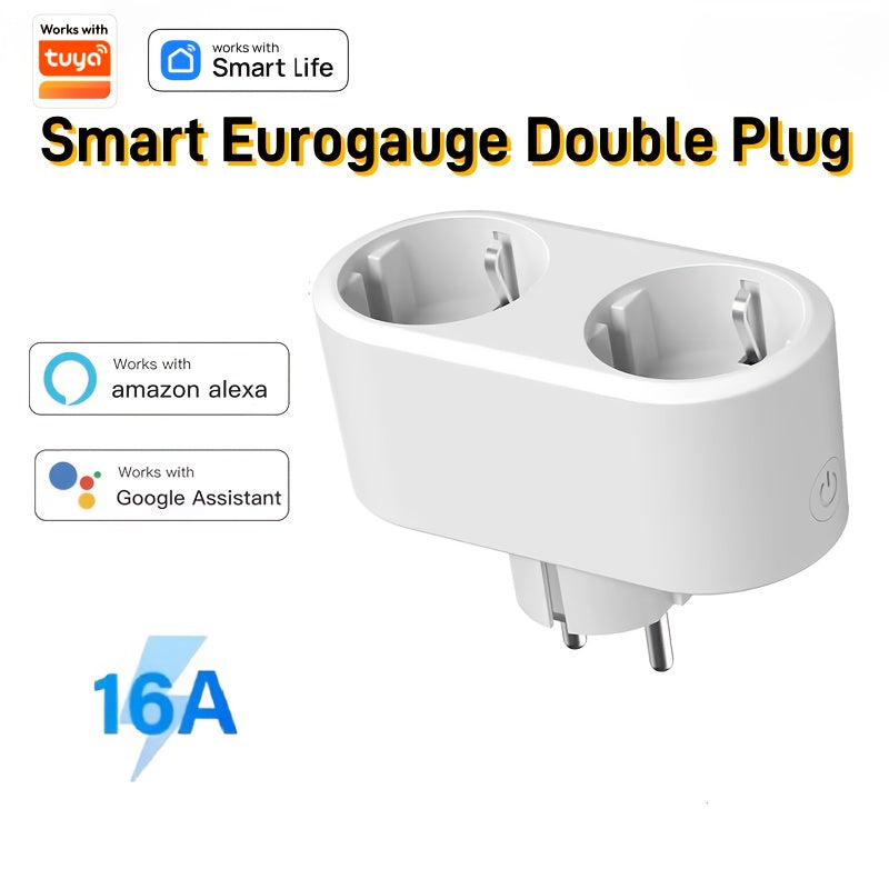 Enchufe inteligente WiFi dual con control por voz y monitorización de energía 16A compatible con Alexa Google