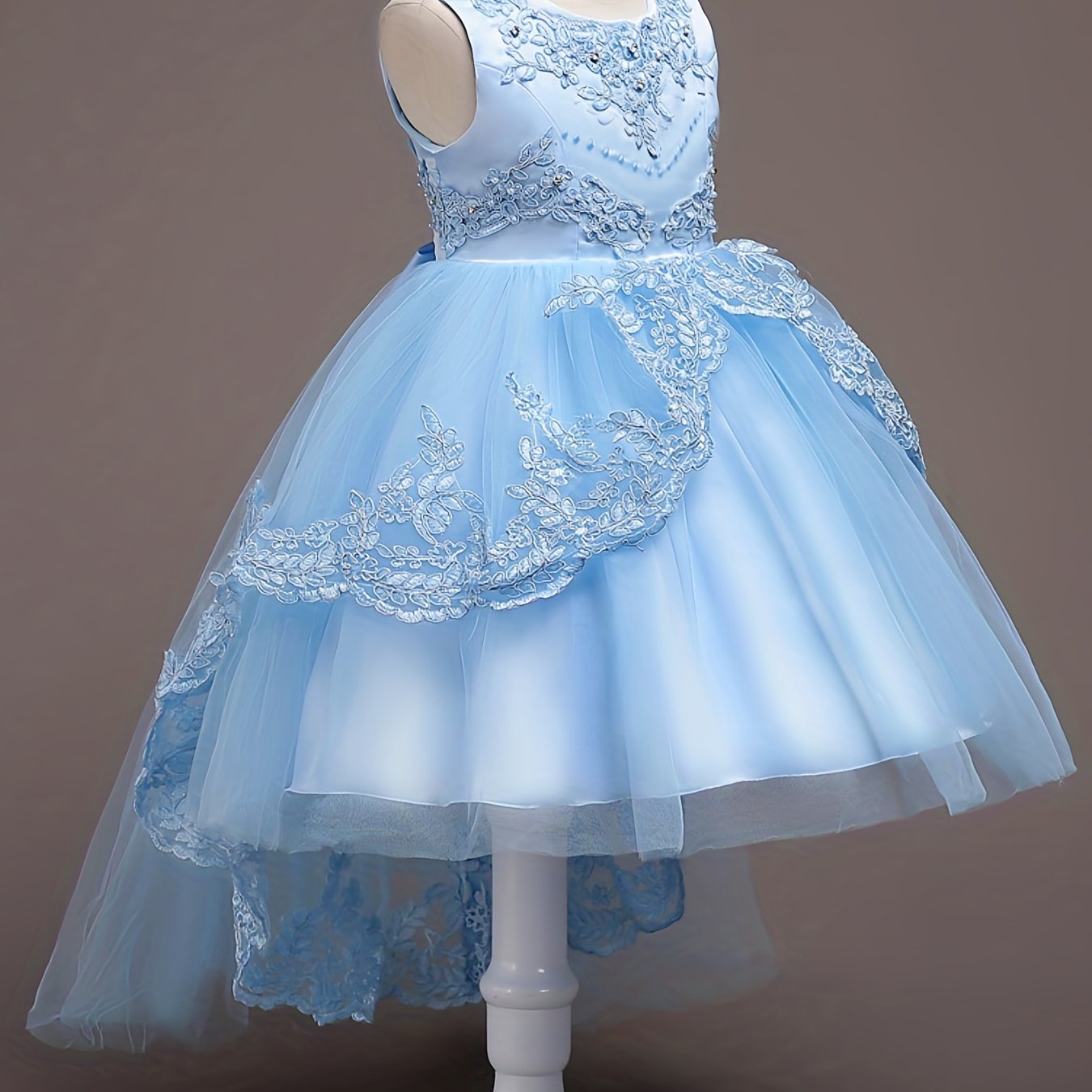 Girls' Red Princess Dress Beaded Embroidery Mesh Tail for Parties Weddings