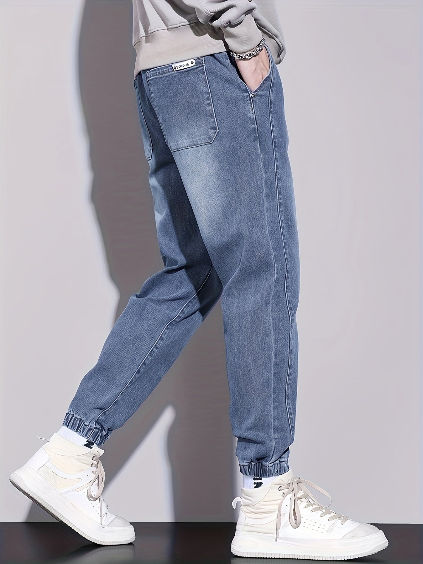 Men's Slim Fit Denim Jogger Pants with Stretch Cotton Blend Casual Style