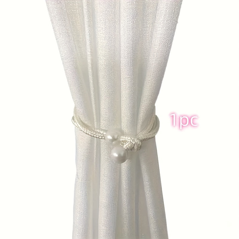 Decorative Curtain Binding Rope with Pearl Accents, 1 or 2 Pieces, Elegant Window Accessory