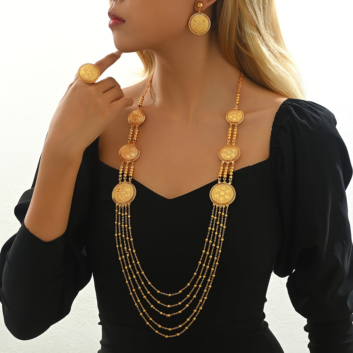 Luxury Tassel Jewelry Set for Women Necklace Earrings Rings for Weddings and Special Occasions