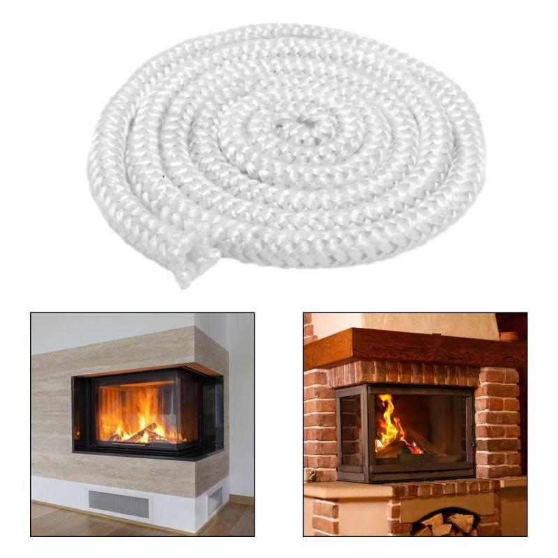 Cuerda de sellado de fibra de vidrio resistente a altas temperaturas 14mm x 2m, junta blanca para puertas de estufas de leña