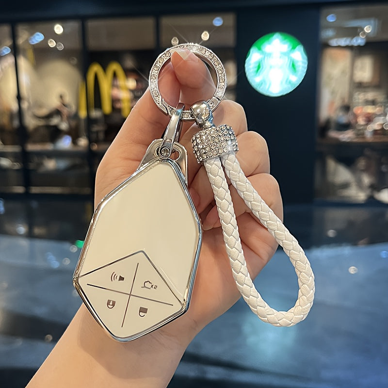 Universal TPU avtomobil kaliti qopqog'i uzoq masofali kalit uchun, olmos bilan bezatilgan kalit zanjiri bilan