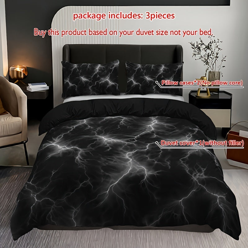 Purple Lightning Line Duvet Cover Set 3 Pieces Includes Duvet Cover and Pillowcases Home Dorm
