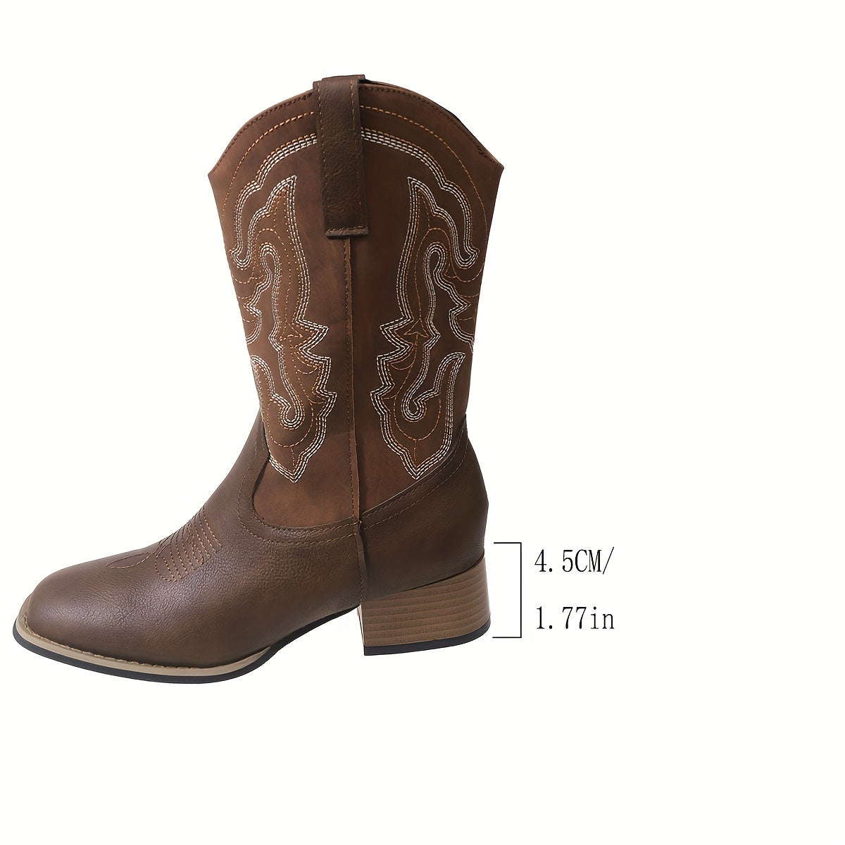 Women's Embroidered Leather Western Cowboy Boots with Chunky Heel