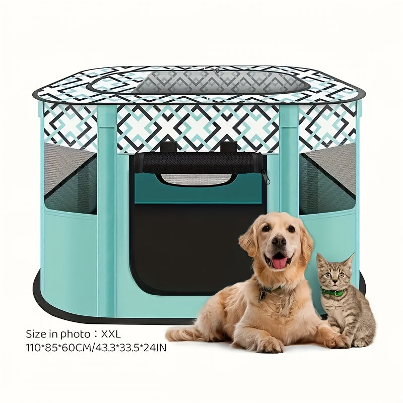 Large Portable Pet Playpen with Storage Bag Mesh Dog Kennel for Medium to Large Pets
