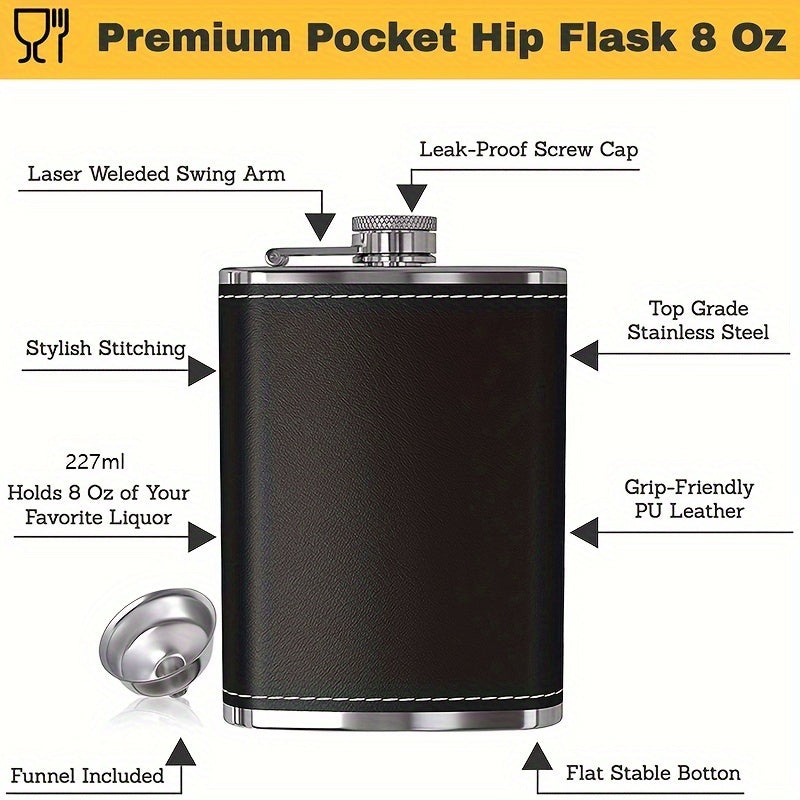 8oz Stainless Steel Flask Set with Leather Wrap 4 Cups and Funnel Leakproof for Whiskey Rum Vodka