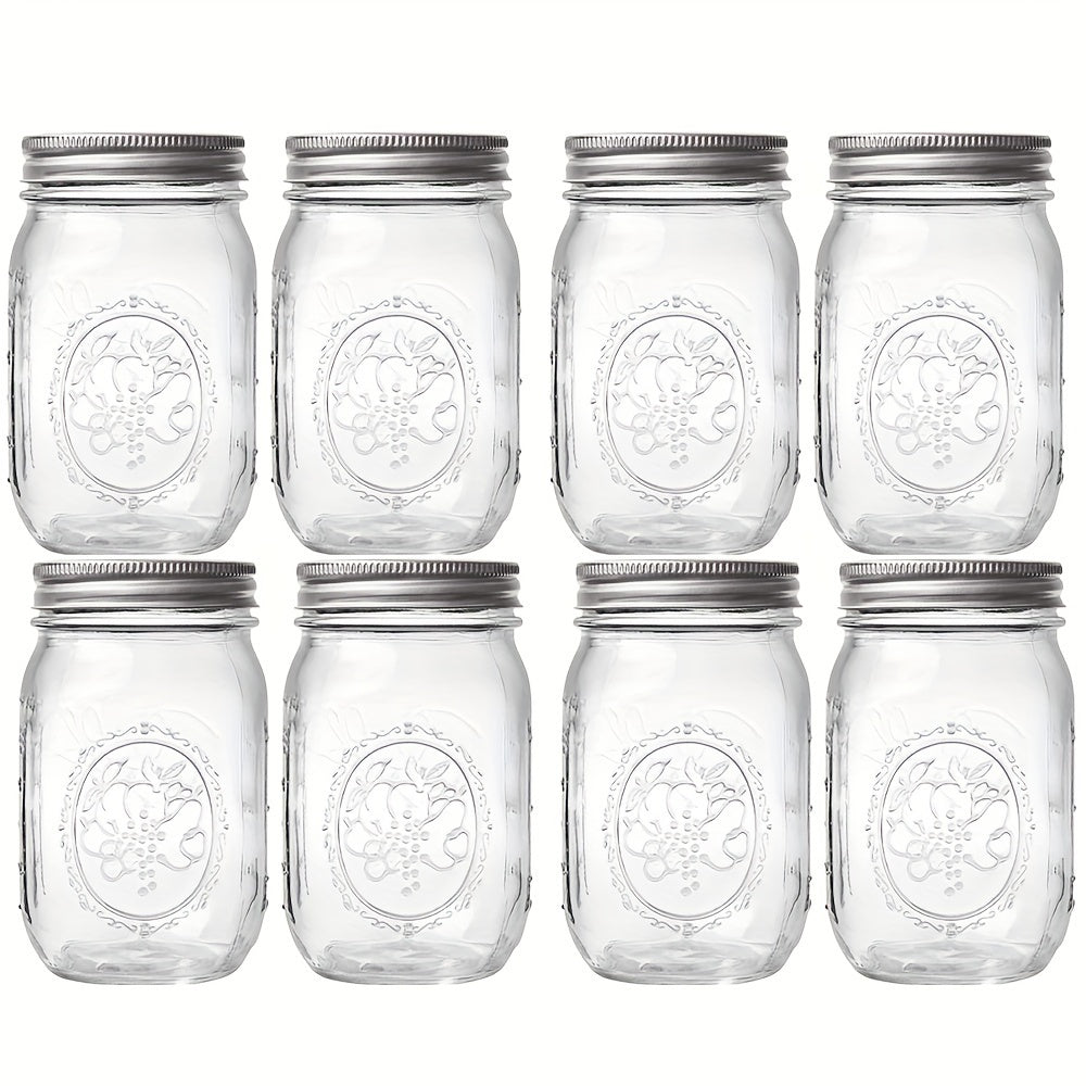 Set of 1/4/8 Clear Glass Mason Jars with Regular Lids for Canning Fermenting and Food Storage