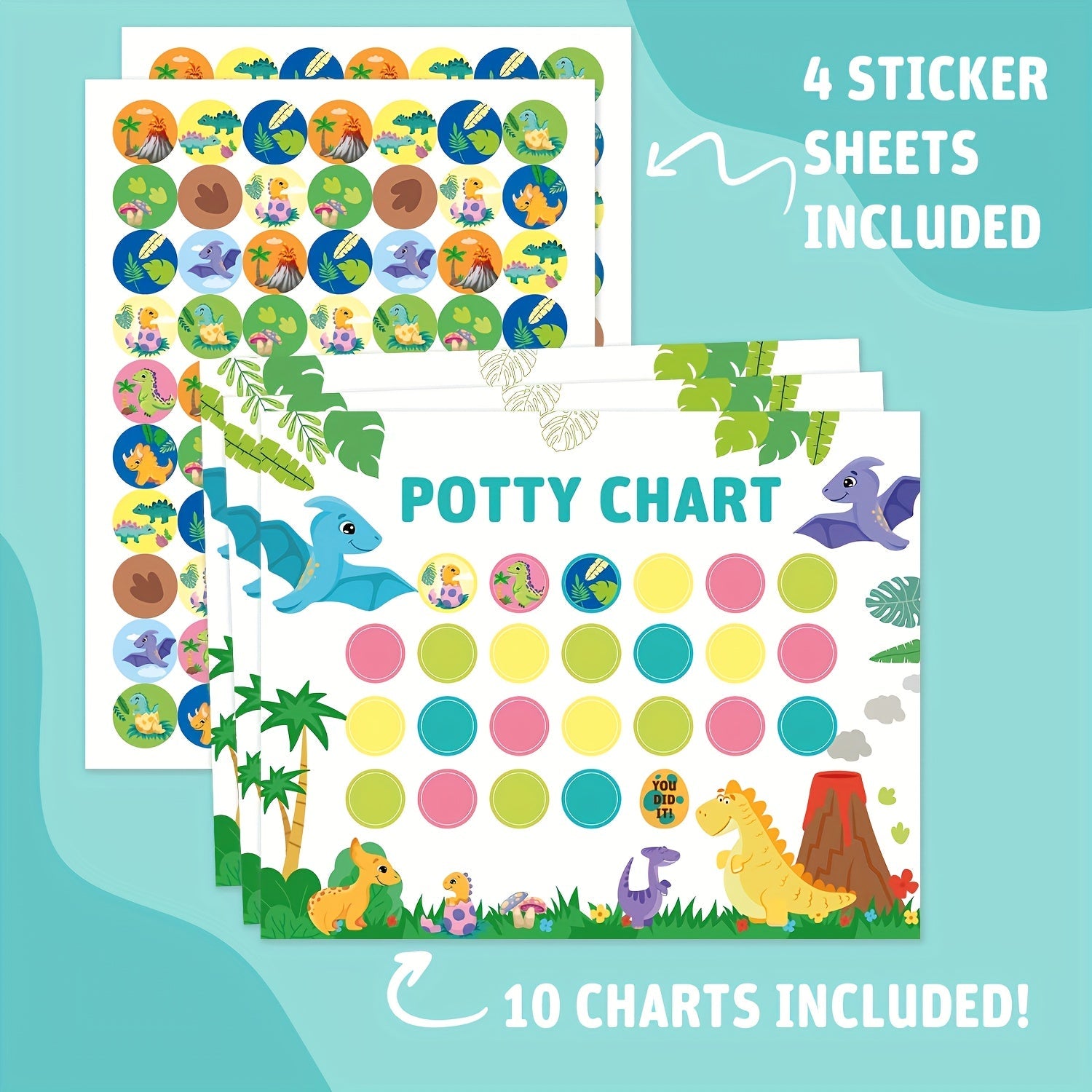 Potty Training Chart Set for Boys and Girls Includes 10 Magnetic Reusable Charts and Stickers