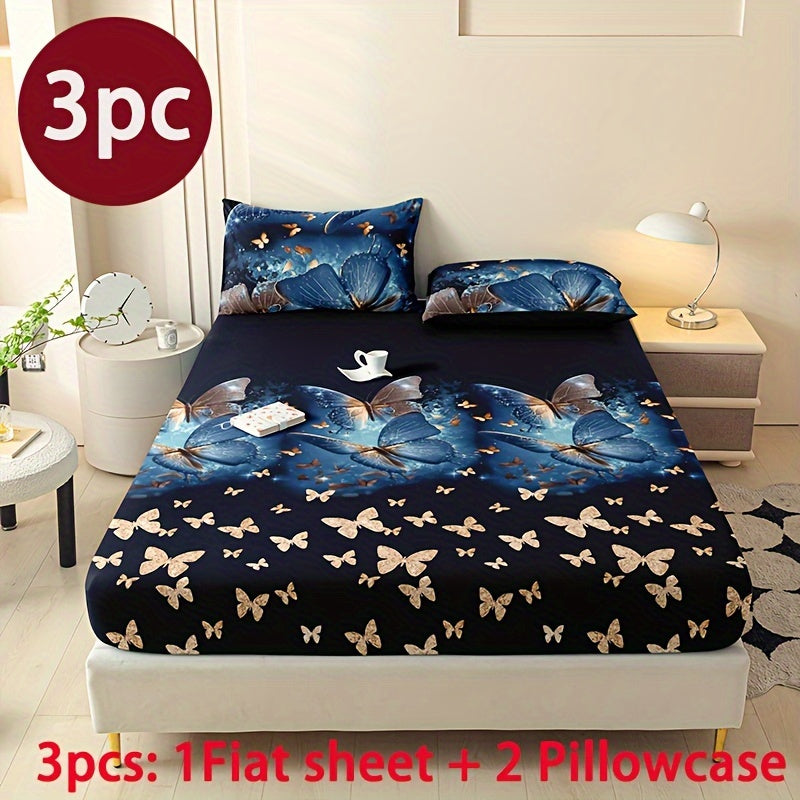 Floral Bedding Set 3-Piece Polyester All-Season with Pillowcases and Bedspread