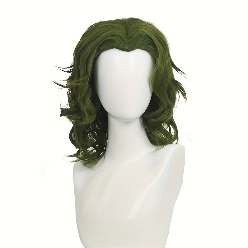 Green 18-Inch Curly Cosplay Wig for Halloween Costume Short Hairpiece