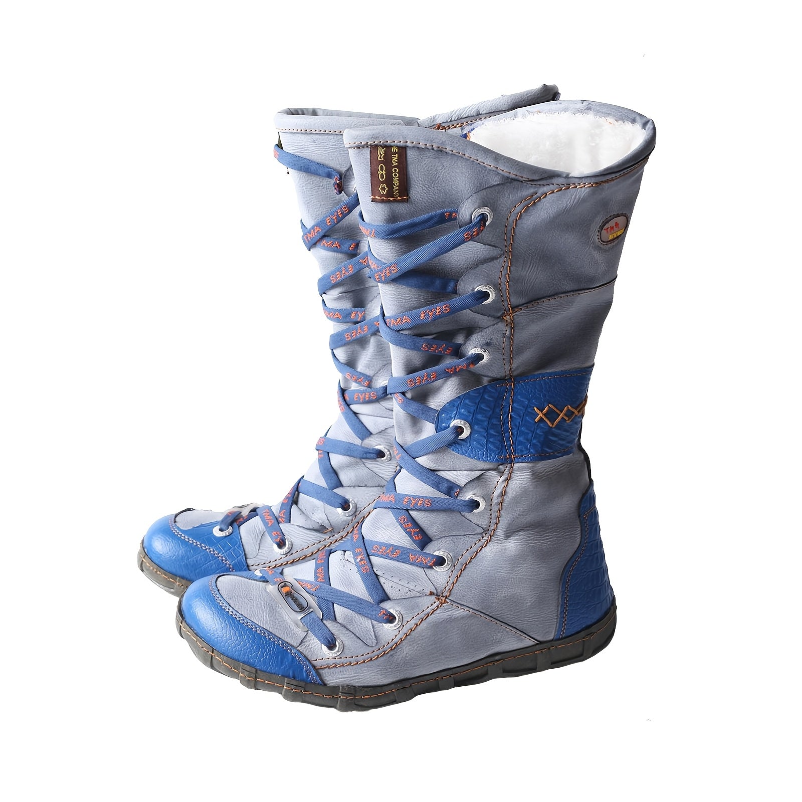 Женские зимние высокие ботинки с цветочным принтом и плюшевой подкладкой коричневый белый