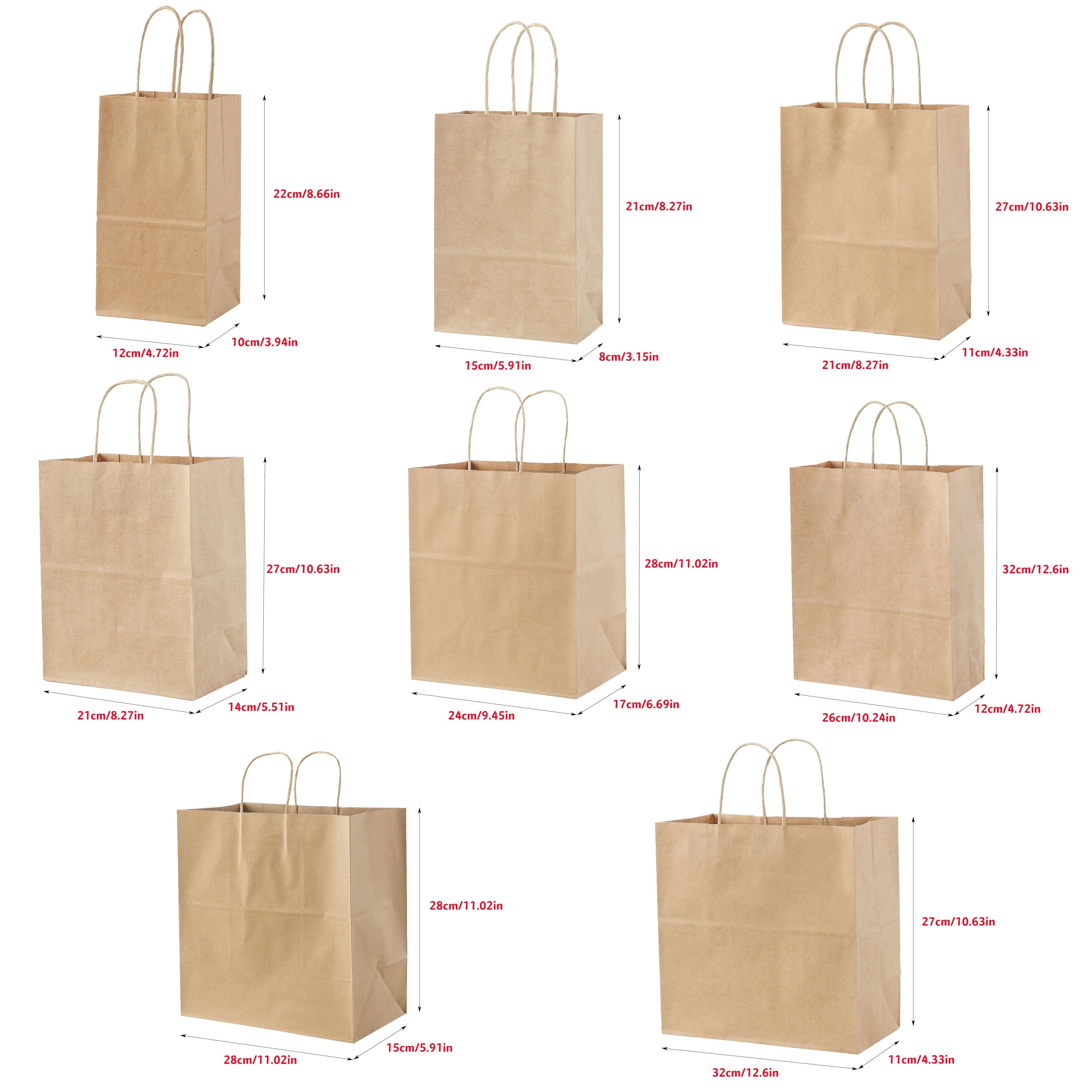 100 piezas de bolsas de papel Kraft marrón con asas de cuerda para compras y regalos