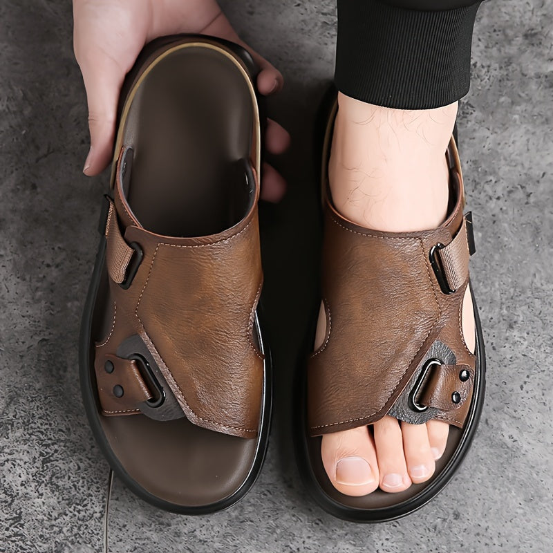 Erkaklar uchun vintage ochiq barmoq sandallari, ochiq havoda faoliyatlar uchun, nafas oladigan va mustahkam plyaj suv poyafzallari.