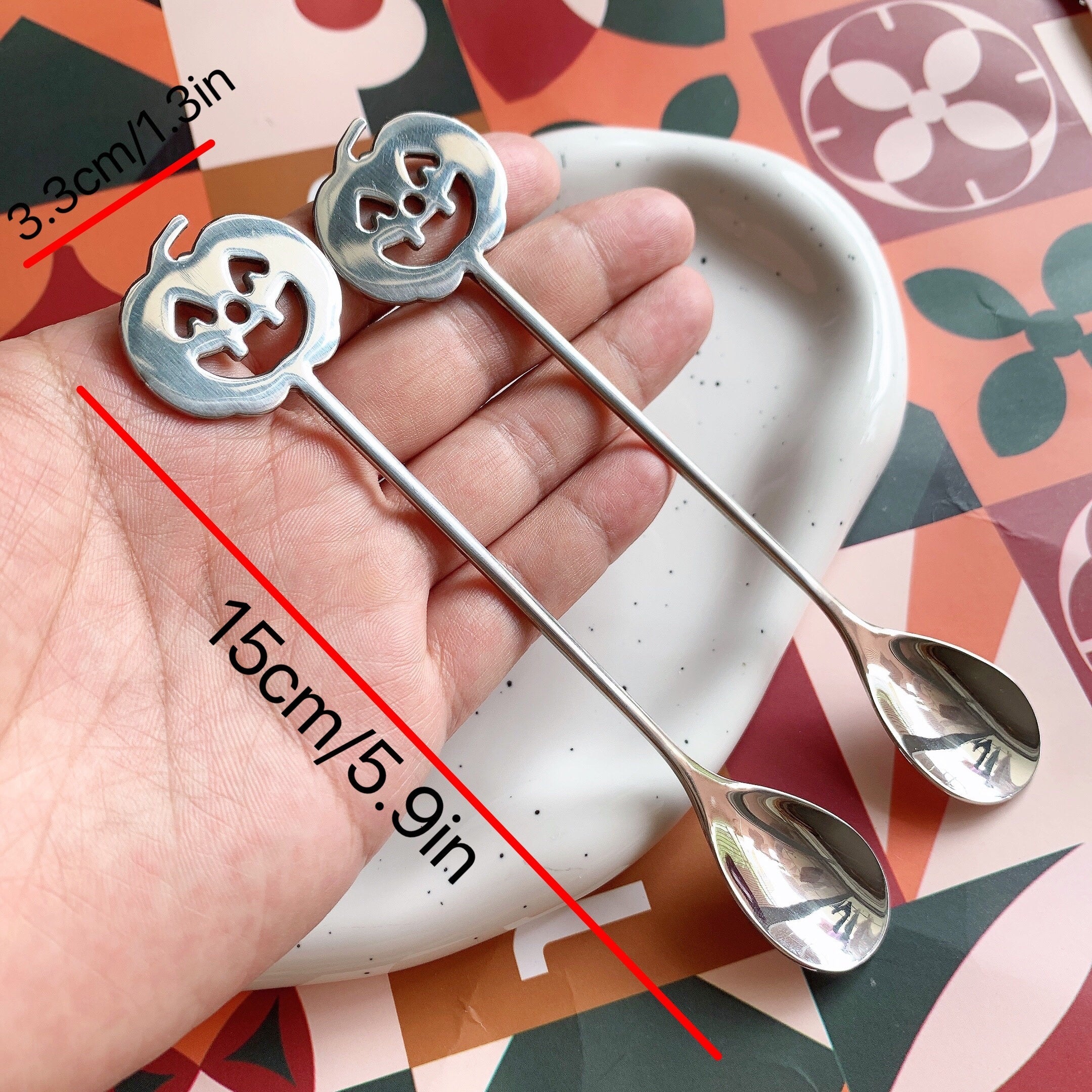 Set de cucharas de café y té en acero inoxidable para Halloween, diseño de calabaza, para vajilla de fiesta