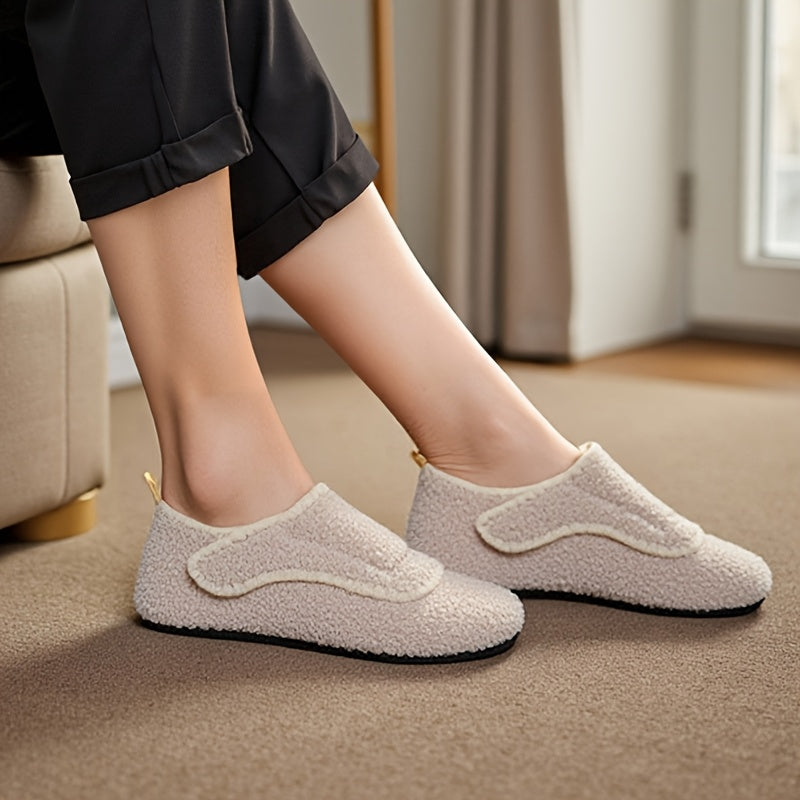 Women's Plush Beige Indoor Slippers – Soft Comfortable House Shoes