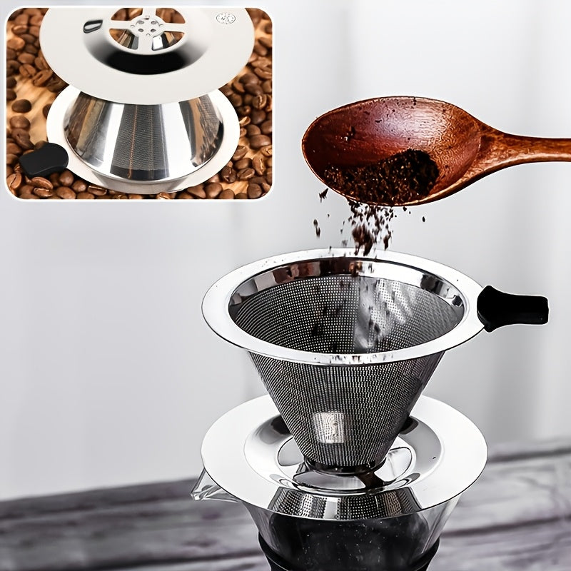 Stainless Steel Coffee Dripper with Base Reusable Portable Mesh Strainer Brewer