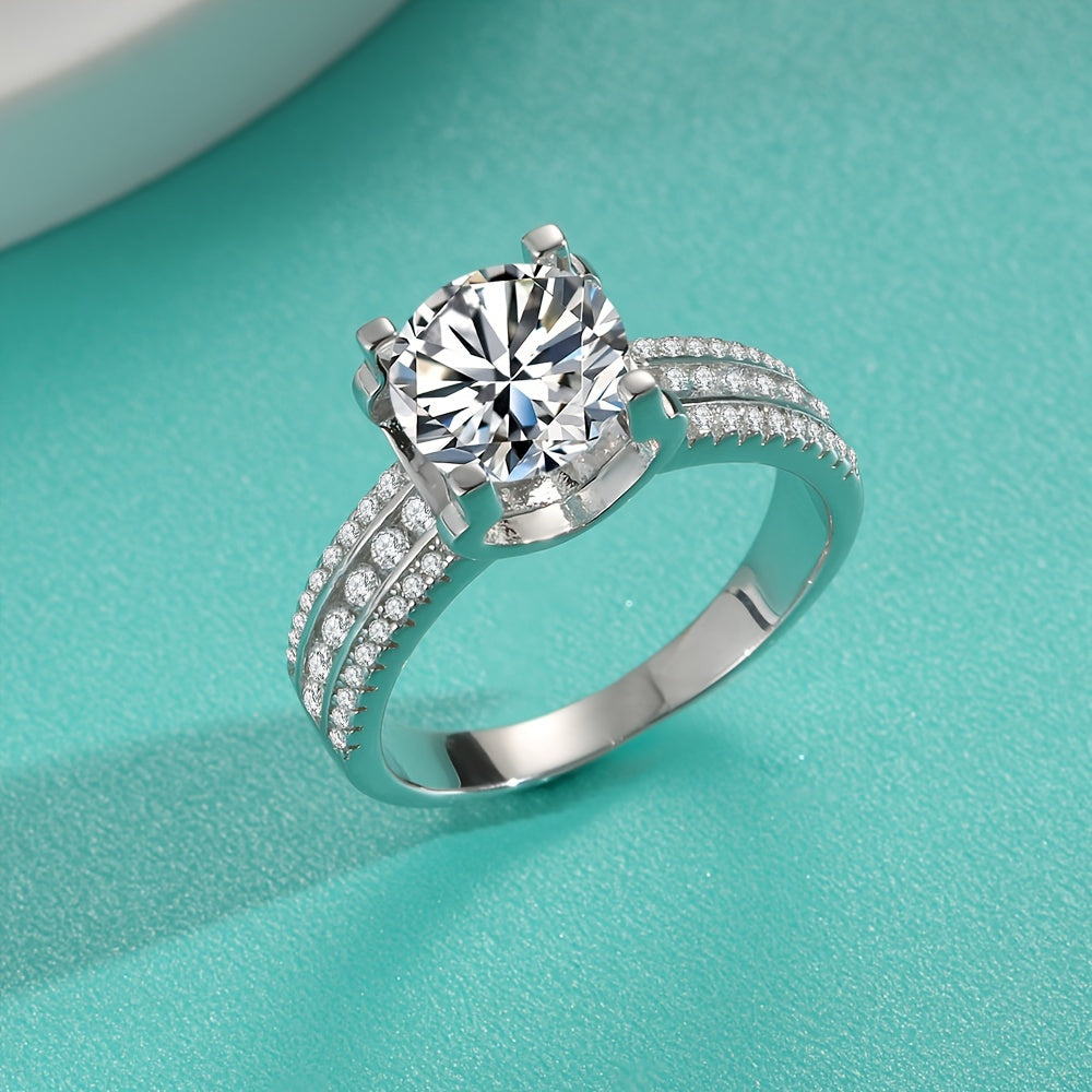 Vintage 2CT Moissanite Engagement Ring in Sterling Silver Platinum Plated October Birthstone Wedding Band