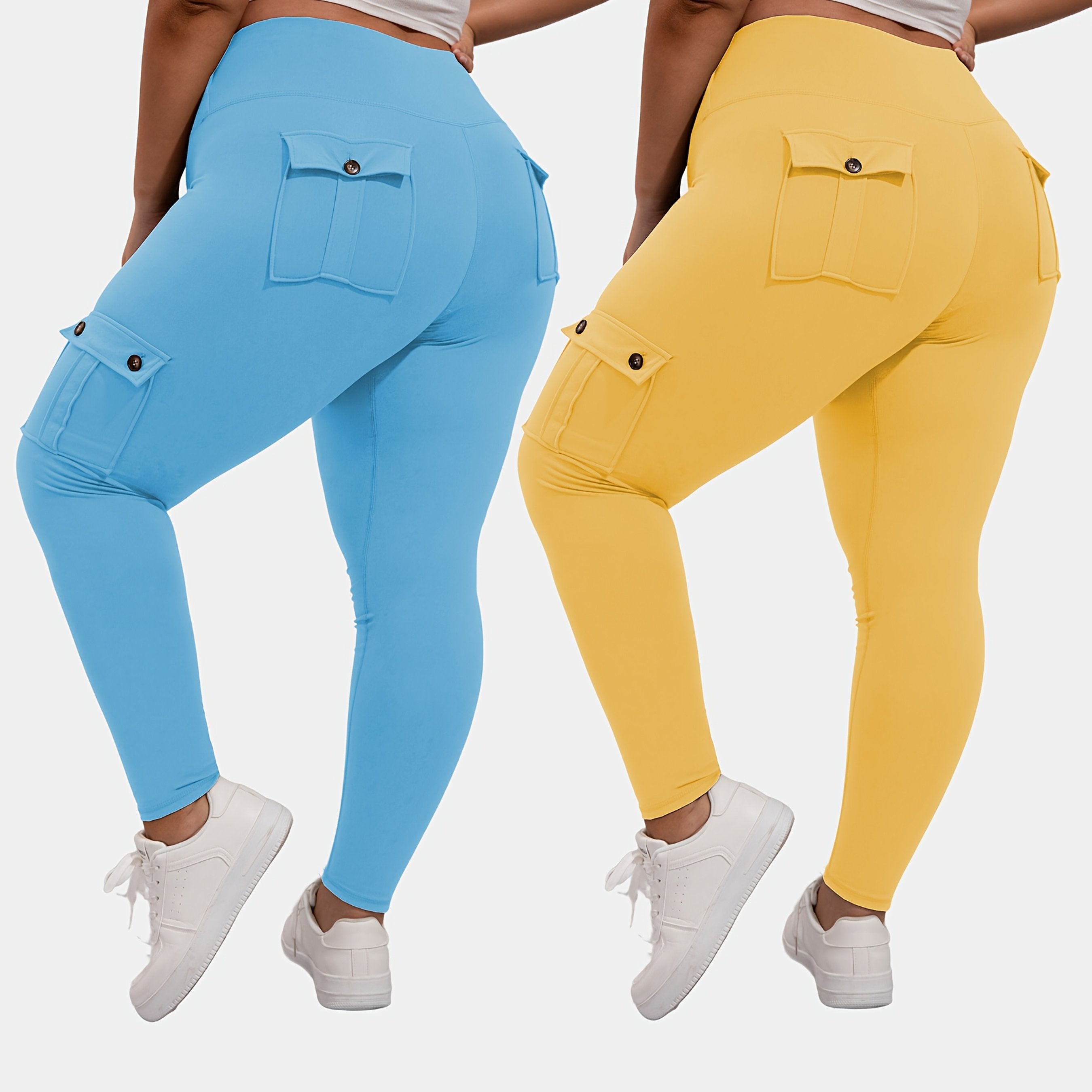 Ayollar uchun sport legginslari yuqori bel, qorin nazorati, namlikni olib tashlovchi, yugurish va yoga uchun, qora, 2 ta paket