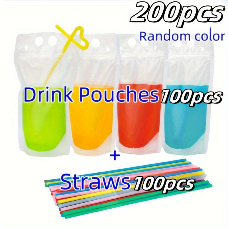 20 ta plastik ichimlik paketlari, quvur teshiklari bilan, qayta yopiladigan, portativ sharbat sumkalar