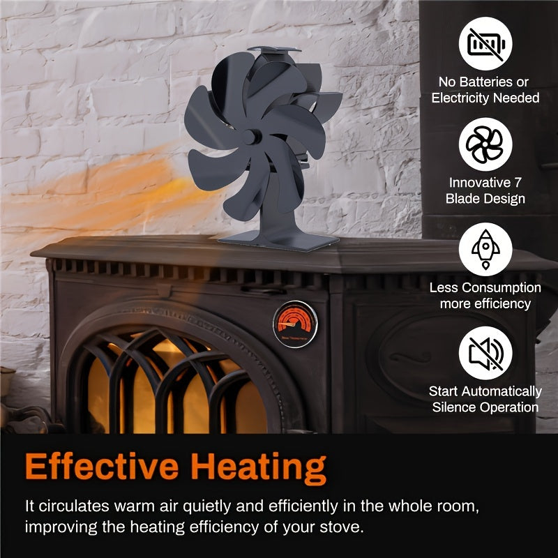 Dual-Head 7-Blade Wall Mount Wood Stove Fan Heat Powered Remote Control
