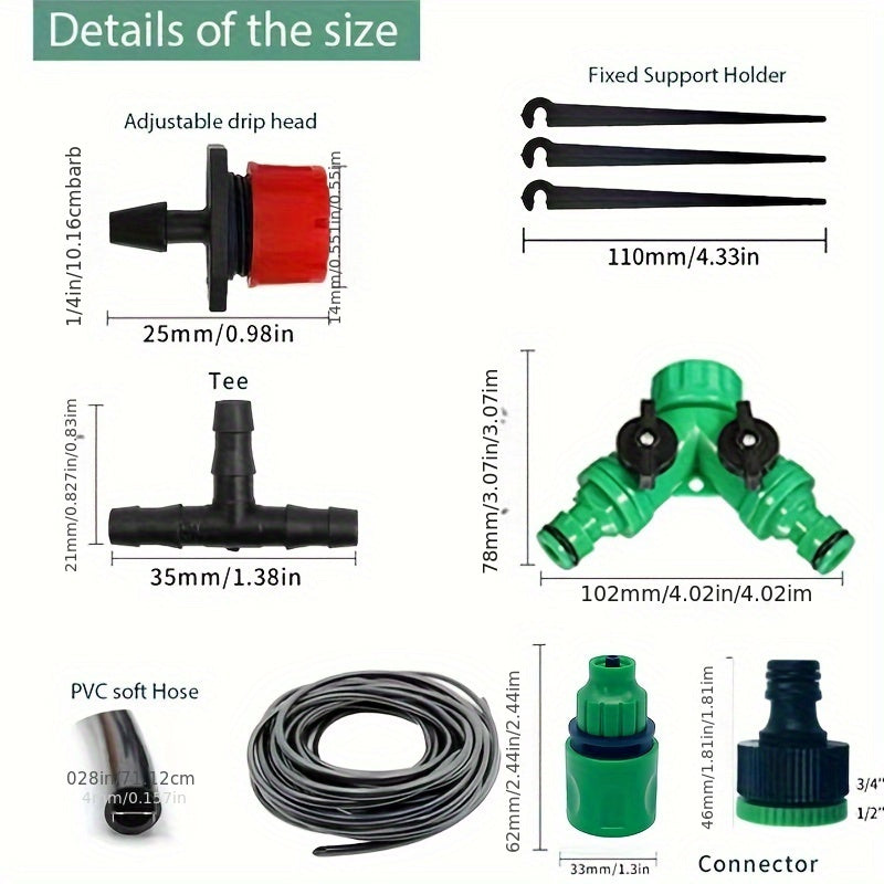 Adjustable PVC Micro Drip Irrigation System Kit for Garden Plant Watering 5-40m