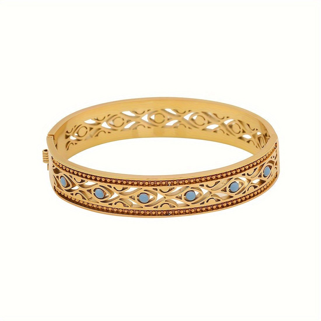 Women's Vintage Style 18K Gold Plated Stainless Steel Bracelet with Turquoise Inlay and Hollow Pattern