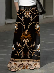 Women's Geometric Pattern Flared Midi Skirt with Pockets Polyester All Seasons