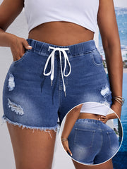 Women's Stretch Denim Shorts High Waist Ripped Casual Blue