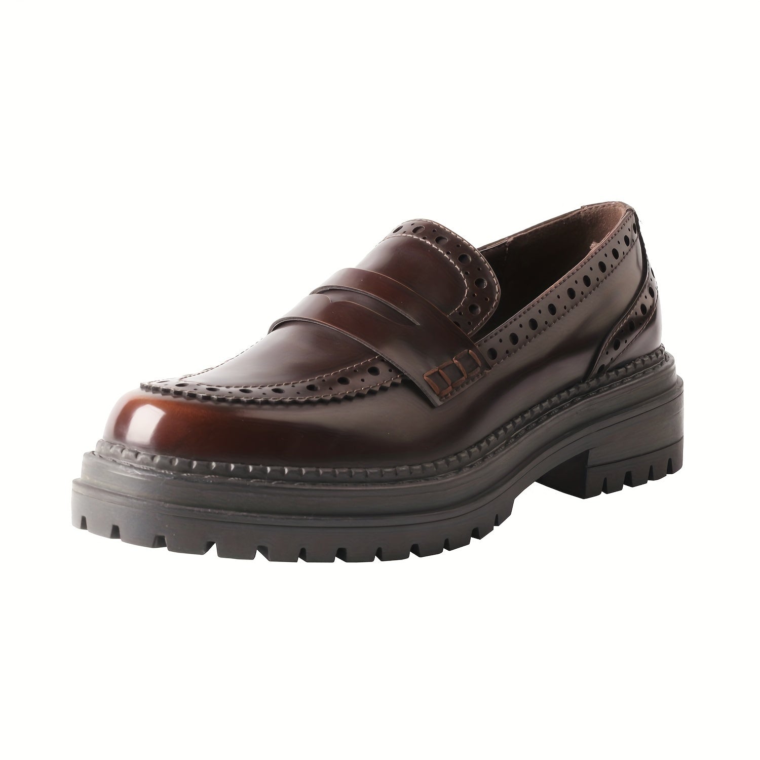 Women's Microfiber Leather Penny Loafers Thick Sole Coarse Heel Black