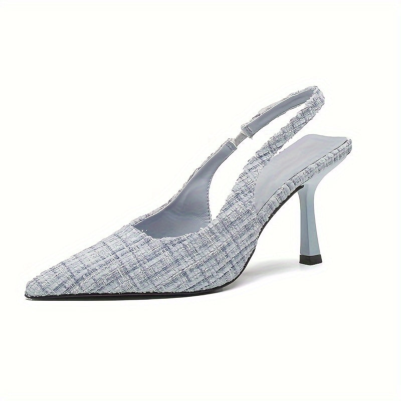 Элегантные сандалии на среднем каблуке-стилето с цветным блоком в клетку, покрытием из ПУ и резиновой подошвой.