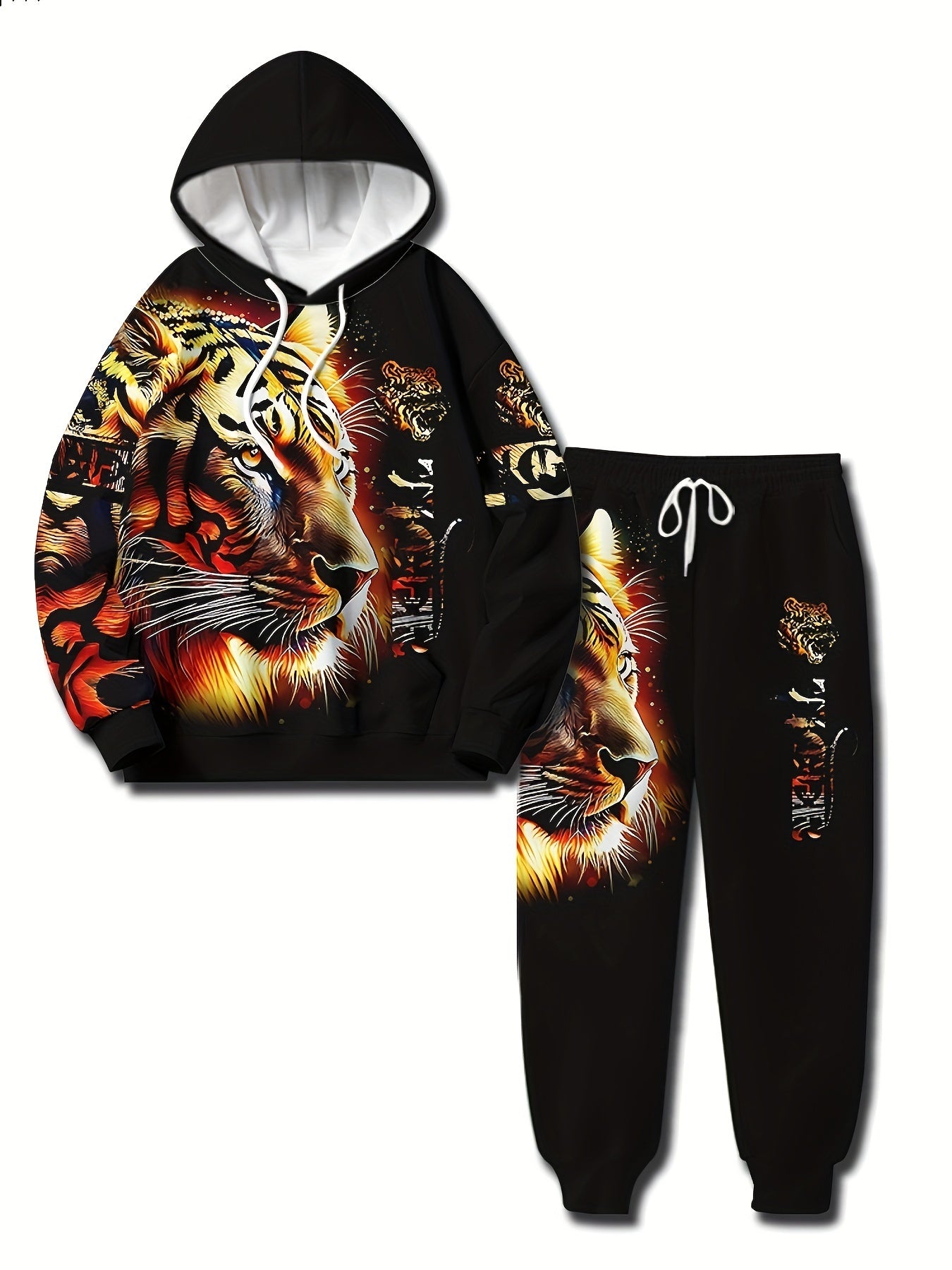 Men's Casual 2-Piece Tracksuit Hoodie and Sweatpants with Tiger 3D Print