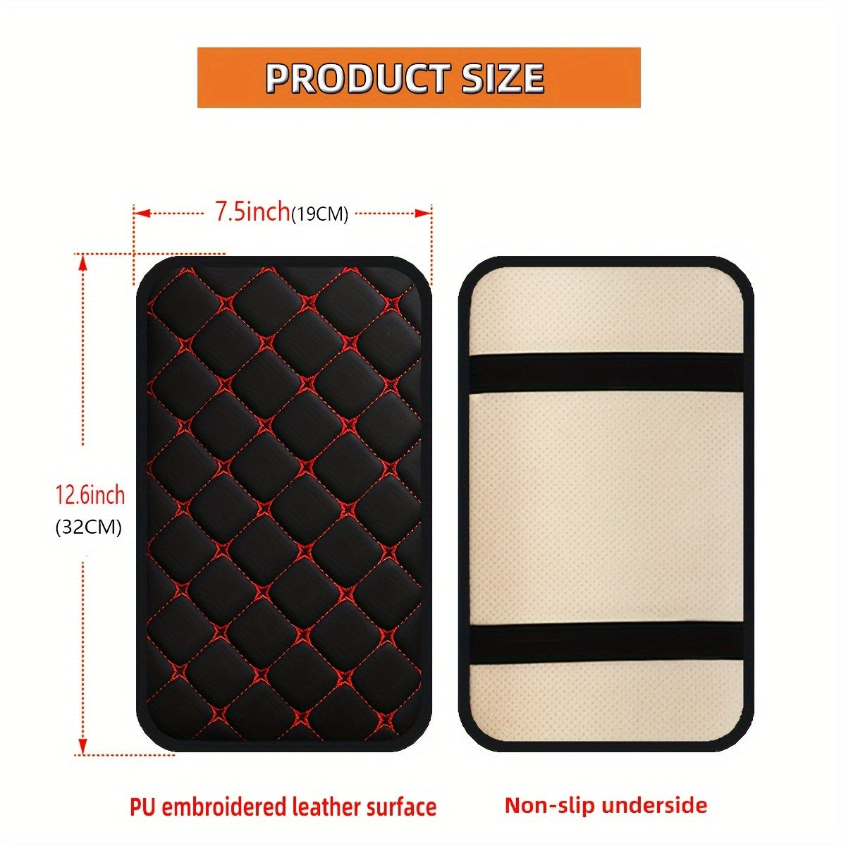 Universal Faux Leather Car Armrest Cushion Black and Red Center Console Cover