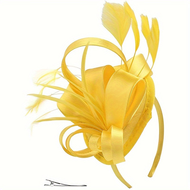Women's Pillbox Fascinator Hat with Faux Feathers for Halloween and Derby Events
