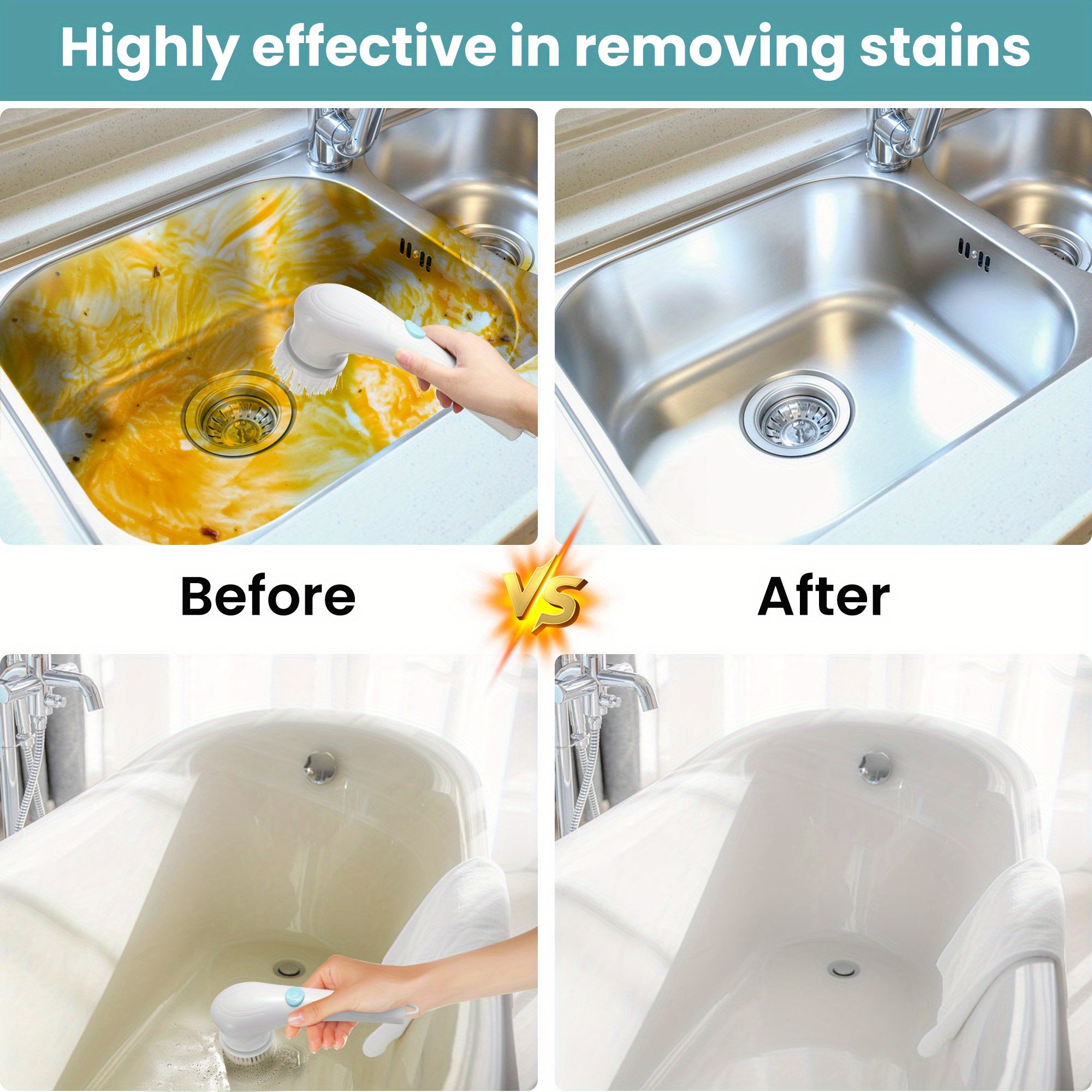 Turli yuzalarni tozalash uchun beshta almashtiriladigan cho'tkali ko'p funksiyali elektr aylanuvchi tozalagich.