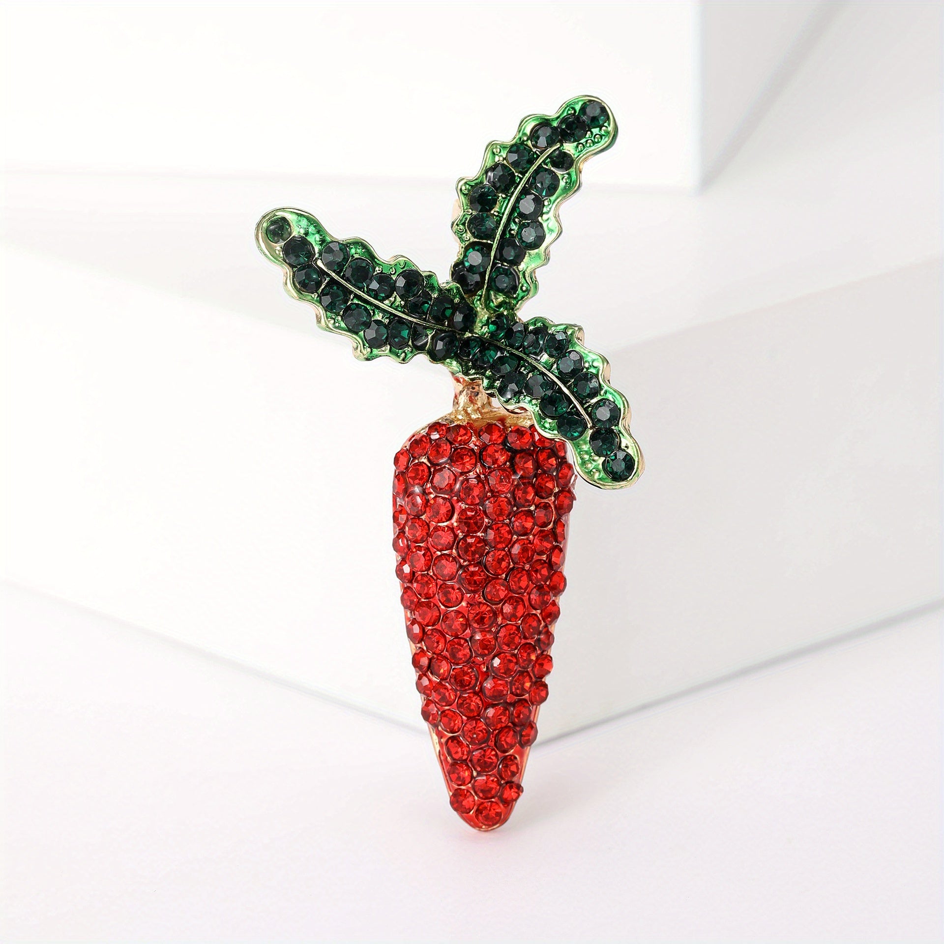 Women's Rhinestone Carrot Brooch Pin with Sparkling Diamond Accents