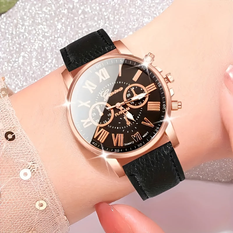 Women's Casual Quartz Watches Set with Alloy Case and PU Leather Band