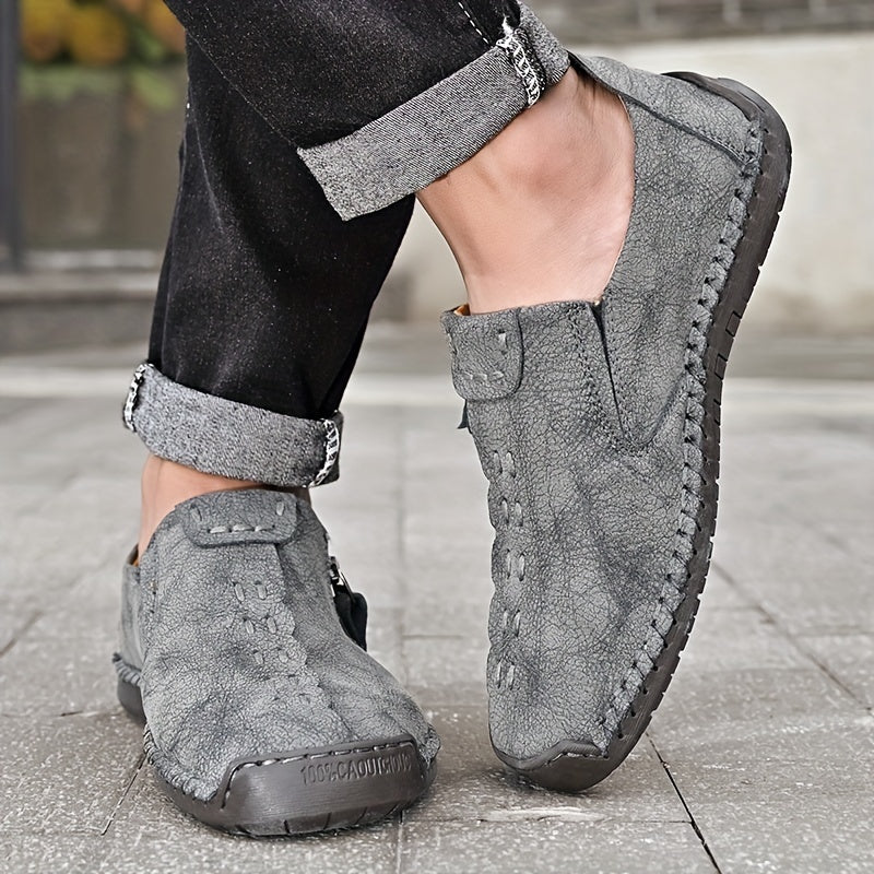 Мужские повседневные туфли-слипы большого размера с молнией, противоскользящая резиновая подошва, всесезонные