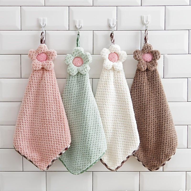 Decorative Crochet Flower Hand Towel Microfiber with Hanging Loop for Kitchen Bathroom Pink Mint Green White Brown