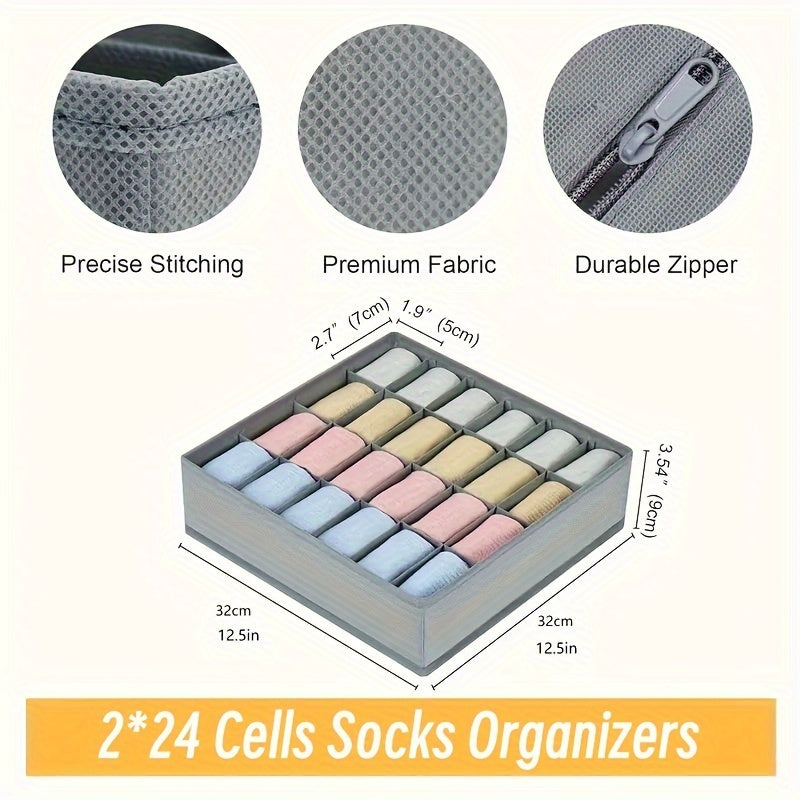 Foldable Storage Organizers with 24 Compartments for Socks Underwear and Ties