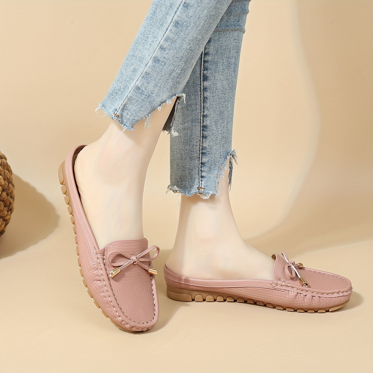 Women's Summer Slip-On Shoes with Bow Cap Toe Flat Heel