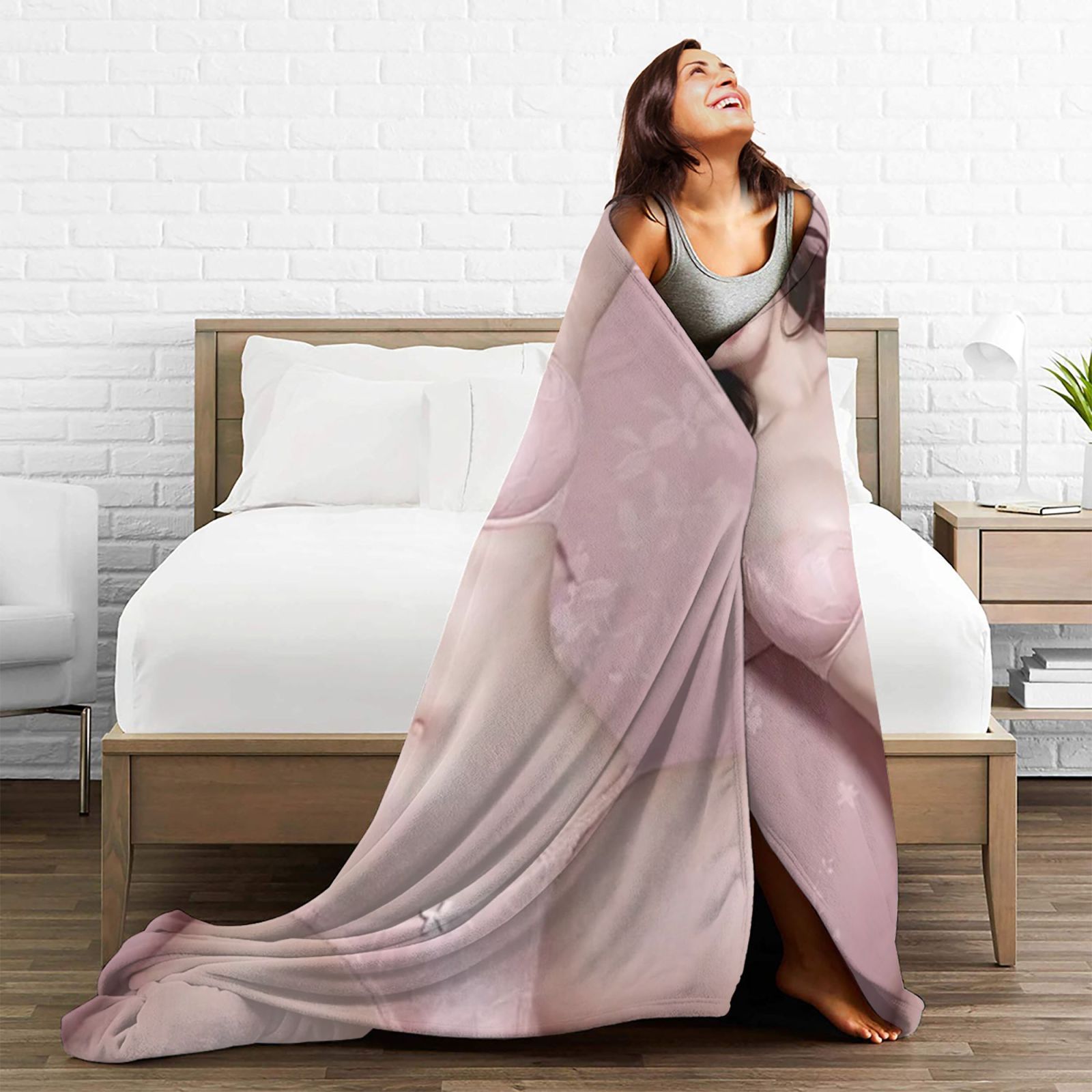 Flannel Fleece Blanket with Girl Print Soft Warm All-Season Nap Throw for Sofa Bed Camping