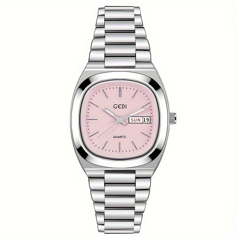 Women's Square Stainless Steel Watch with Quartz Movement Analog Calendar Date