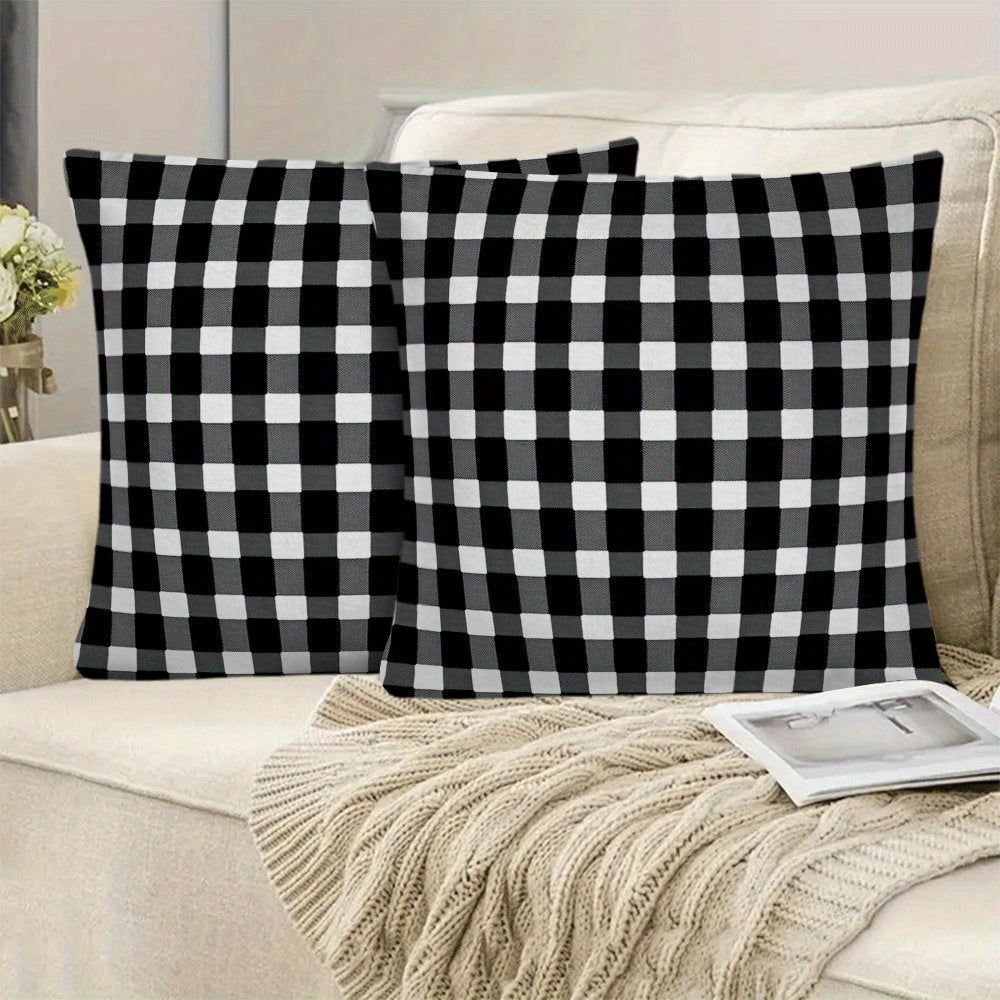 Black and White Checkered Flannel Pillow Covers Set of 2 45.72 cm Square Zippered